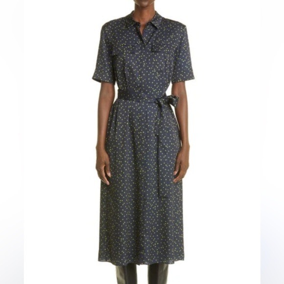 Lafayette 148 Doha Navy & Green Polka Dot Shirt Dress Size XL - Picture 1 of 10